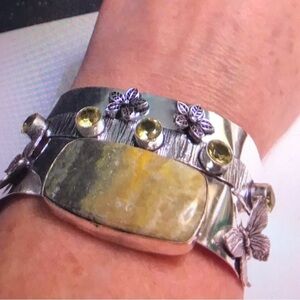 Picture Jasper Citrine 925 Sterling Silver Cuff Bracelet